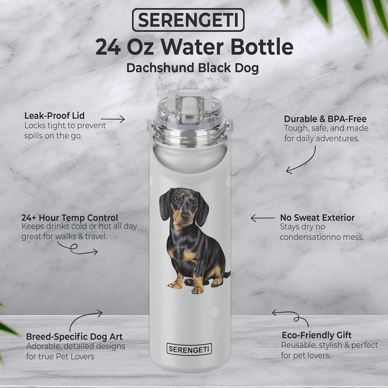 ES Pets SERENGETI 24 Oz Water Bottle Stainless Steel with Spill Proof Lid - Double walled Vacuum Insulated water flask - Realistic 3D Print of your favorite dog (Dachshund Black) - Image 3